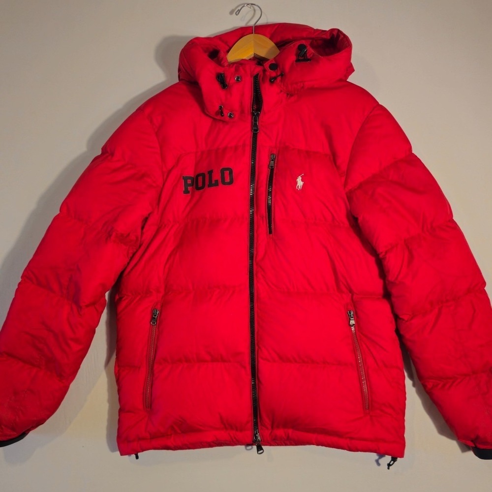 Polo Ralph Lauren Performance Big Crest Puffer Jacket Mens Medium Red Hooded
